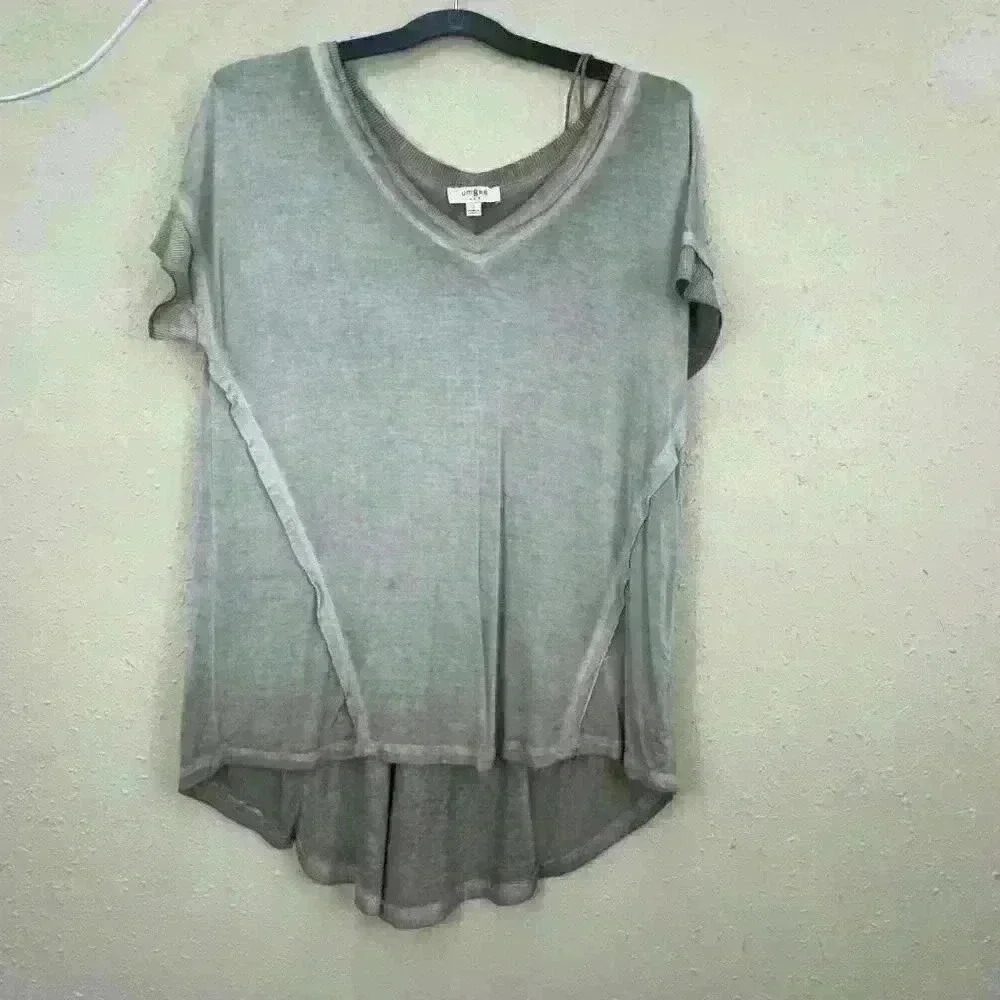 🔥Umgee USA V-Neck Folded Sleeve Top Dust brown  Small TC1